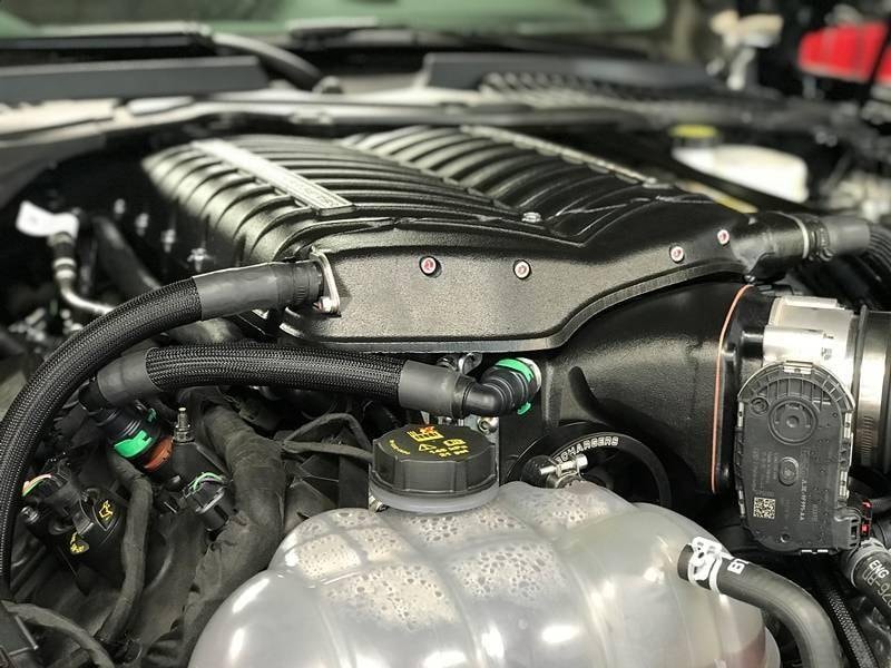 Muscle car hood open engine bay